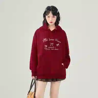 棉致 创意蝴蝶结简约设计感多巴胺学院风百搭休闲通勤落肩宽松柔软舒适套头连帽长袖卫衣 女款