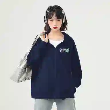 棉致 时尚百搭卡通涂鸦简约纯色牛奶丝复合抗皱连帽宽松休闲日常长袖卫衣 女款