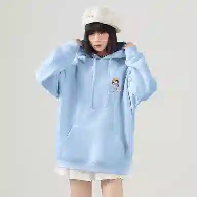 棉致 彩色线条小女孩潮流百搭简约时尚学院风柔软舒适松紧抽绳连帽长袖卫衣 女款