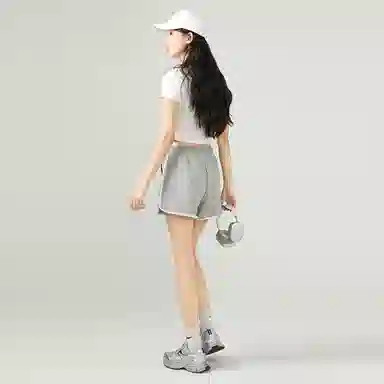 棉致 卡通小狗简约个性百搭舒适纯棉透气系带抽绳包边撞色印花微宽松三分休闲短裤 女款