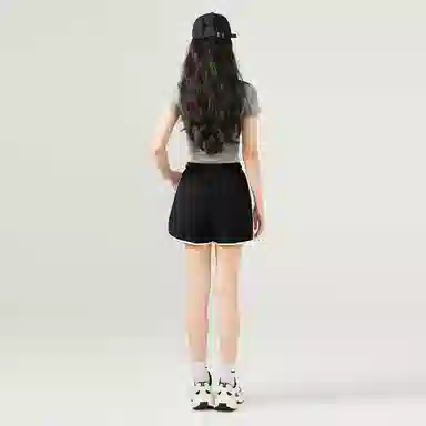 棉致 喵喵对话纯棉透气系带抽绳侧缝分割弧形摆围包边撞色设计感微宽松三分休闲短裤 女款