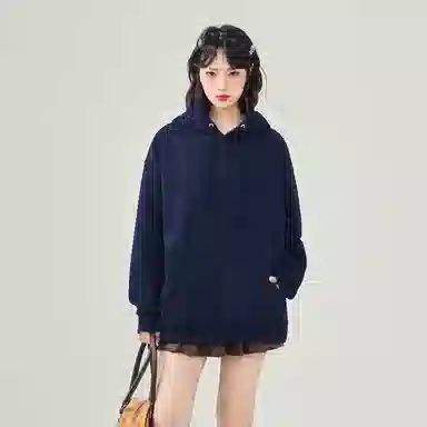 棉致 纯色简约设计感多巴胺学院风百搭休闲通勤落肩宽松柔软舒适套头连帽长袖卫衣 女款