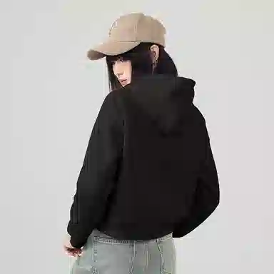 棉致 复古星星涂鸦时尚百搭潮流创意简约舒适落肩连帽短款长袖卡通卫衣 女款