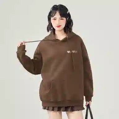 棉致 韩系简约为你跳动爱心宽松加绒舒适连帽重磅纯色百搭潮牌休闲落肩长袖卫衣 男女同款