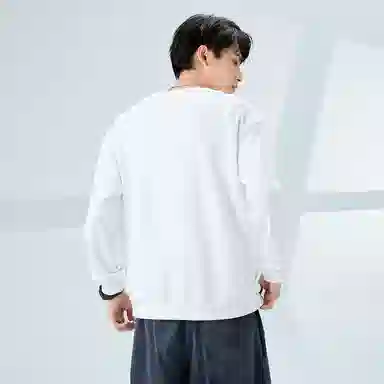 棉致 浮雕波浪简约纯色复古休闲柔软抗皱舒适基础百搭美式街头宽松落肩套头圆领卫衣 男女同款