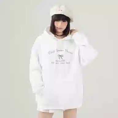 棉致 创意蝴蝶结简约设计感多巴胺学院风百搭休闲通勤落肩宽松柔软舒适套头连帽长袖卫衣 女款