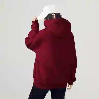 棉致 纯色加绒加厚时尚基础无性别主义连帽外套宽松小众舒适简约落肩长袖卫衣 男女同款