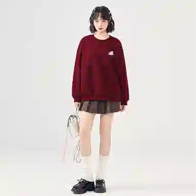 棉致 皇冠小狗狗简约柔软百搭通勤舒适弹力学院风多巴胺宽松落肩圆领长袖卫衣 女款