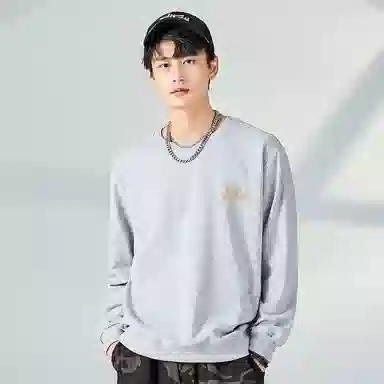 棉致 浮雕波浪简约纯色复古休闲柔软抗皱舒适基础百搭美式街头宽松落肩套头圆领卫衣 男女同款