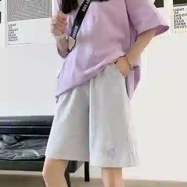 棉致 时尚简约个性星星涂鸦系带弹性舒适吸湿透气纯棉轻薄宽松基础通勤五分休闲短裤 女款