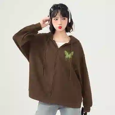 棉致 简约纯色宽松连帽长袖卫衣 女款