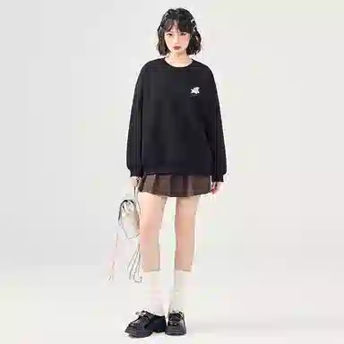 棉致 皇冠小狗狗简约柔软百搭通勤舒适弹力学院风多巴胺宽松落肩圆领长袖卫衣 女款