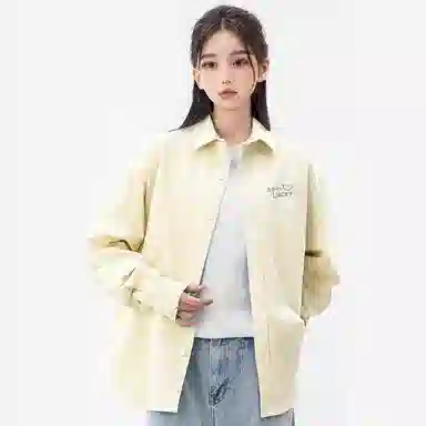 棉致 幸运眨眼笑脸纯色简约高级感正装休闲通勤内搭宽松落肩丝滑柔软长袖衬衫 男女同款