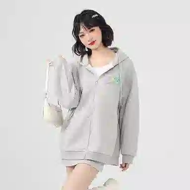 棉致 时尚百搭卡通涂鸦简约纯色牛奶丝复合抗皱连帽宽松休闲日常长袖卫衣 女款