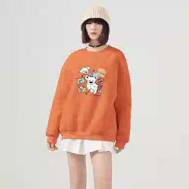 棉致 汉堡小狗简约羊羔绒加绒加厚舒适细腻宽松落肩保暖圆领长袖卫衣 男女同款