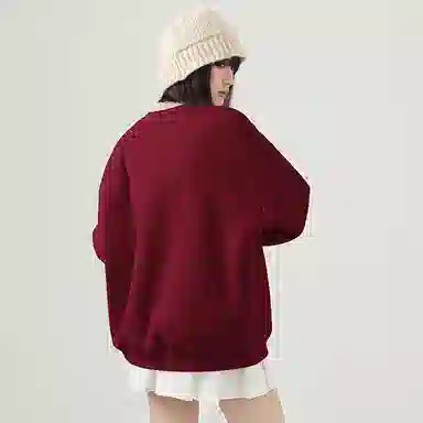 棉致 玩偶小熊简约纯色羊羔绒加绒加厚无性别主义美式舒适细腻宽松落肩保暖休闲圆领长袖卫衣 男女同款