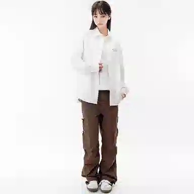 棉致 幸运眨眼笑脸纯色简约高级感正装休闲通勤内搭宽松落肩丝滑柔软长袖衬衫 男女同款