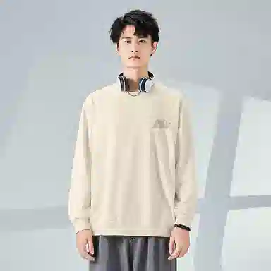 棉致 浮雕波浪简约纯色复古休闲柔软抗皱舒适基础百搭美式街头宽松落肩套头圆领卫衣 男女同款