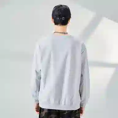 棉致 浮雕波浪简约纯色复古休闲柔软抗皱舒适基础百搭美式街头宽松落肩套头圆领卫衣 男女同款