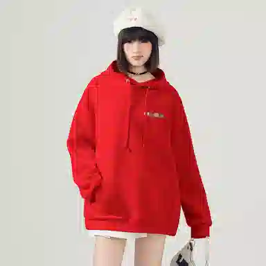 棉致 韩系简约为你跳动爱心宽松加绒舒适连帽重磅纯色百搭潮牌休闲落肩长袖卫衣 男女同款