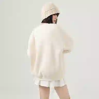 棉致 汉堡小狗简约羊羔绒加绒加厚舒适细腻宽松落肩保暖圆领长袖卫衣 男女同款