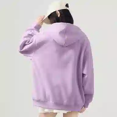 棉致 时尚百搭卡通涂鸦简约纯色牛奶丝复合抗皱连帽宽松休闲日常长袖卫衣 女款