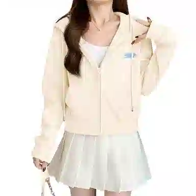 棉致 笔刷字母简约休闲学院风舒适通勤百搭柔软短款宽松落肩挺括抗皱拉链开衫贴袋连帽卫衣 女款