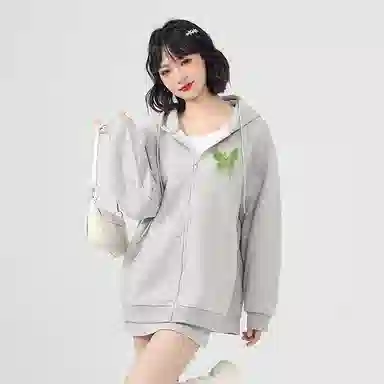 棉致 简约纯色宽松连帽长袖卫衣 女款