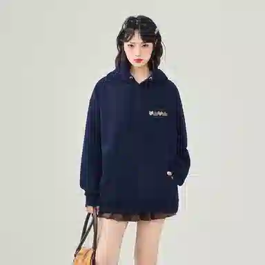 棉致 韩系简约为你跳动爱心宽松加绒舒适连帽重磅纯色百搭潮牌休闲落肩长袖卫衣 男女同款