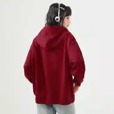 棉致 时尚百搭卡通涂鸦简约纯色牛奶丝复合抗皱连帽宽松休闲日常长袖卫衣 女款