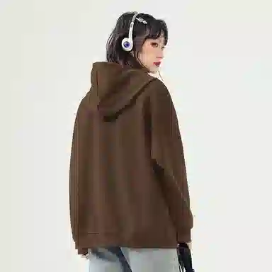 棉致 潮流时尚线条小猫简约纯色牛奶丝复合抗皱连帽舒适宽松休闲长袖卫衣 女款