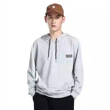 棉致 幸运标志简约基础无性别主义美式街头弹力柔软舒适抗皱挺括休闲透气套头连帽卫衣 男女同款