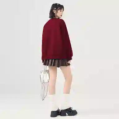 棉致 皇冠小狗狗简约柔软百搭通勤舒适弹力学院风多巴胺宽松落肩圆领长袖卫衣 女款