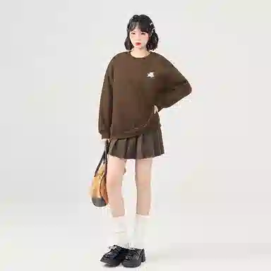 棉致 皇冠小狗狗简约柔软百搭通勤舒适弹力学院风多巴胺宽松落肩圆领长袖卫衣 女款