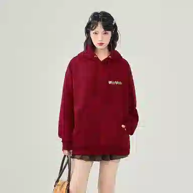 棉致 韩系简约为你跳动爱心宽松加绒舒适连帽重磅纯色百搭潮牌休闲落肩长袖卫衣 男女同款