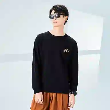 棉致 浮雕波浪简约纯色复古休闲柔软抗皱舒适基础百搭美式街头宽松落肩套头圆领卫衣 男女同款