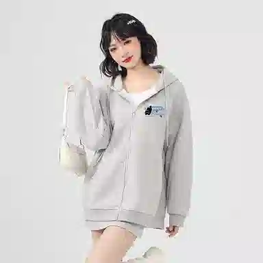 棉致 潮流个性活泼小猫涂鸦时尚百搭牛奶丝复合抗皱无性别主义宽松休闲长袖卫衣 女款