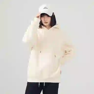 棉致 纯色加绒加厚时尚基础无性别主义连帽外套宽松小众舒适简约落肩长袖卫衣 男女同款