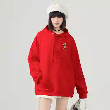 棉致 彩色线条小女孩潮流百搭简约时尚学院风柔软舒适松紧抽绳连帽长袖卫衣 女款