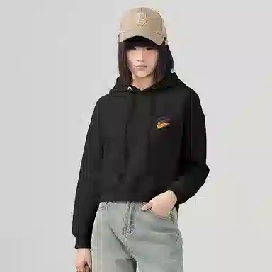 棉致 复古星星涂鸦时尚百搭潮流创意简约舒适落肩连帽短款长袖卡通卫衣 女款