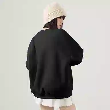 棉致 玩偶小熊简约纯色羊羔绒加绒加厚无性别主义美式舒适细腻宽松落肩保暖休闲圆领长袖卫衣 男女同款