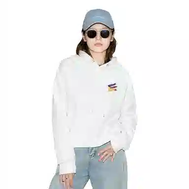 棉致 复古星星涂鸦时尚百搭潮流创意简约舒适落肩连帽短款长袖卡通卫衣 女款