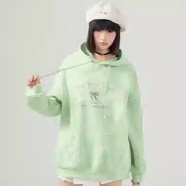 棉致 创意蝴蝶结简约设计感多巴胺学院风百搭休闲通勤落肩宽松柔软舒适套头连帽长袖卫衣 女款