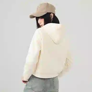 棉致 纯色简约短款落肩连帽宽松长袖卫衣 女款