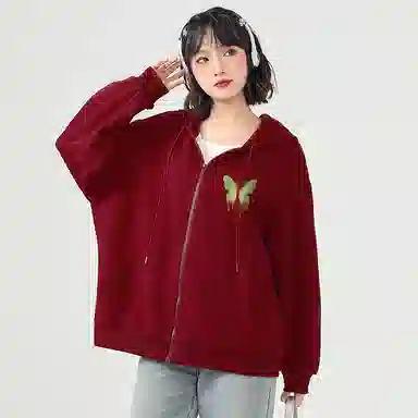 棉致 简约纯色宽松连帽长袖卫衣 女款