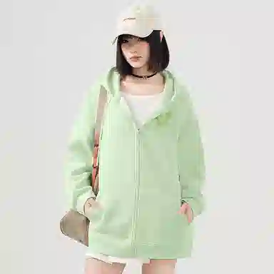 棉致 简约纯色宽松连帽长袖卫衣 女款