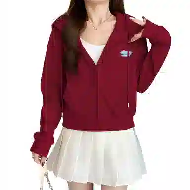 棉致 笔刷字母简约休闲学院风舒适通勤百搭柔软短款宽松落肩挺括抗皱拉链开衫贴袋连帽卫衣 女款