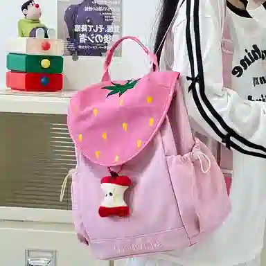 卡卡树 可爱苹果草莓水果轻便小清新 尼龙布 书包背包双肩包 大号 女款 粉色/蓝色/黄色