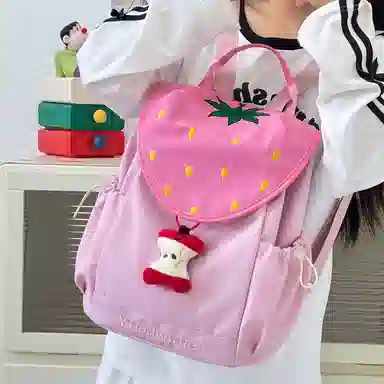 卡卡树 可爱苹果草莓水果轻便小清新 尼龙布 书包背包双肩包 大号 女款 粉色/蓝色/黄色