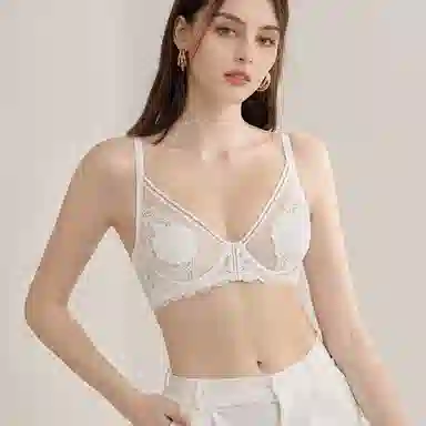 莫代尔 美背蕾丝透气无痕软支撑内衣收副乳大胸显小聚拢薄款软支撑防下垂性胸罩文胸 女款